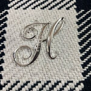 Silver Initial Brooch with Rhinestones